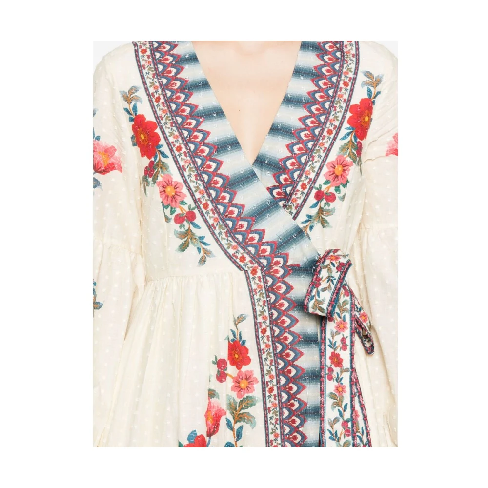 Farm Rio Ecru Wrap V-hals Jurk met Zijstrik Multicolor Dames