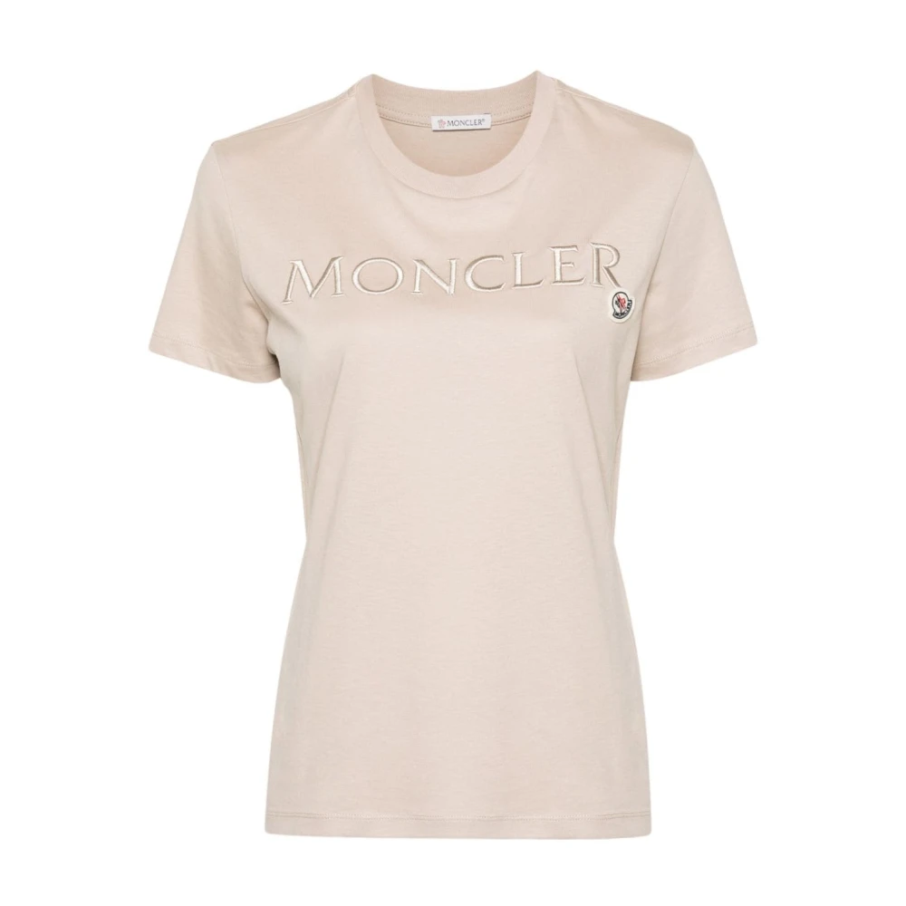 Moncler Beige T-shirts en Polos met Logo Beige Dames