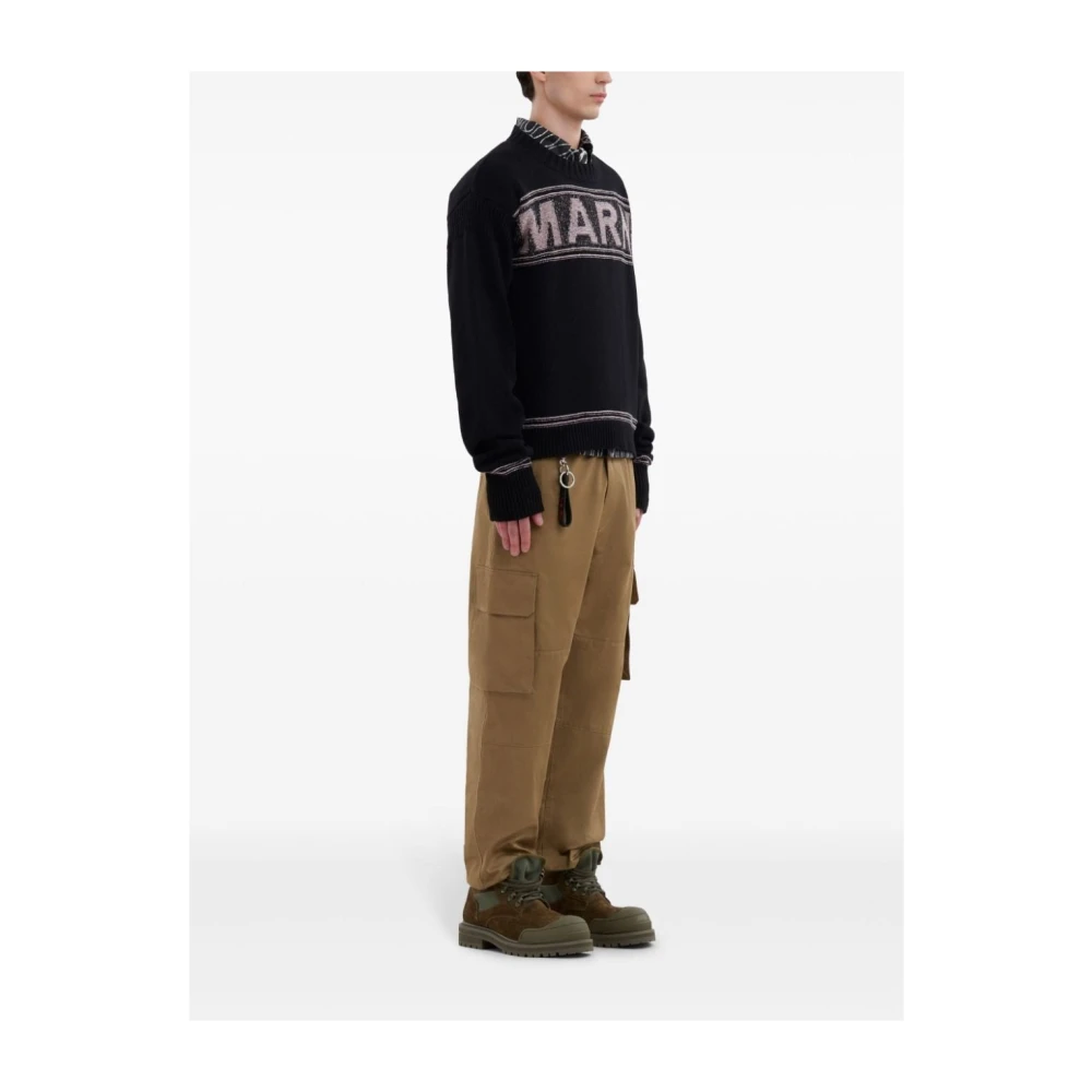Marni Intarsia Logo Wollen Trui Black Heren