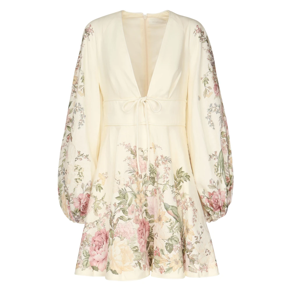 Zimmermann Flanellen linnen jurk met oversized mouwen Multicolor Dames