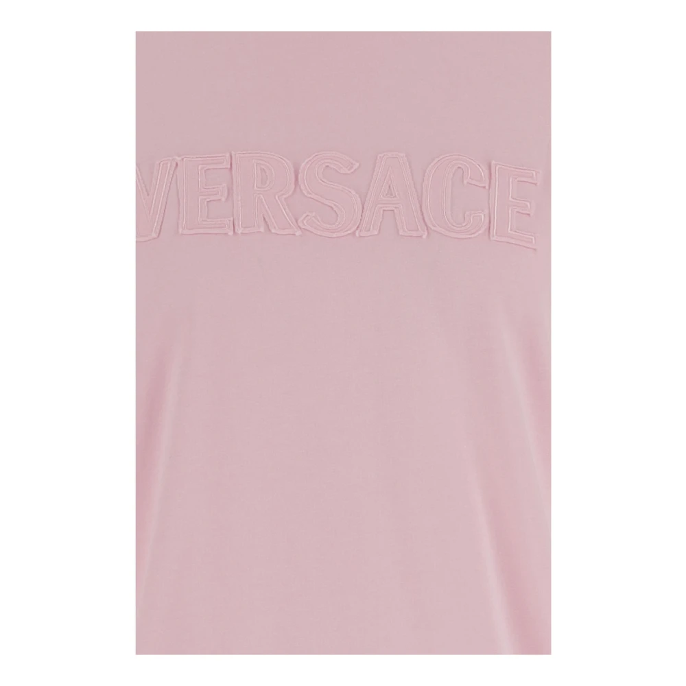 Versace Katoen Crew Neck T-shirt Roze Logo Pink Dames