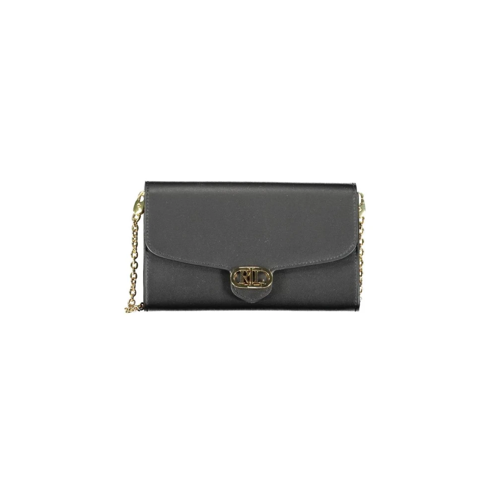 Ralph Lauren Women's Black Leather Handbag With Removable Chain Strap And Multiple Compartments