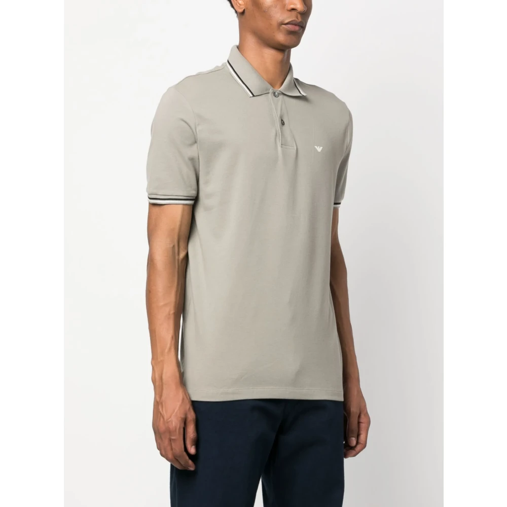 Emporio Armani Geborduurde Katoenen Poloshirt met Knopen Beige Heren
