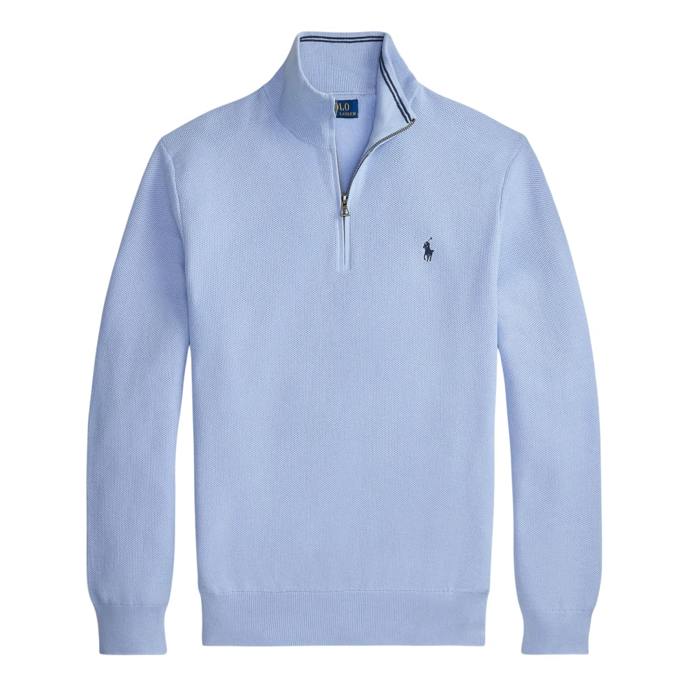 Ralph Lauren Men's Blue Turtlenecks, L, Cotton Half-Zip Jumper