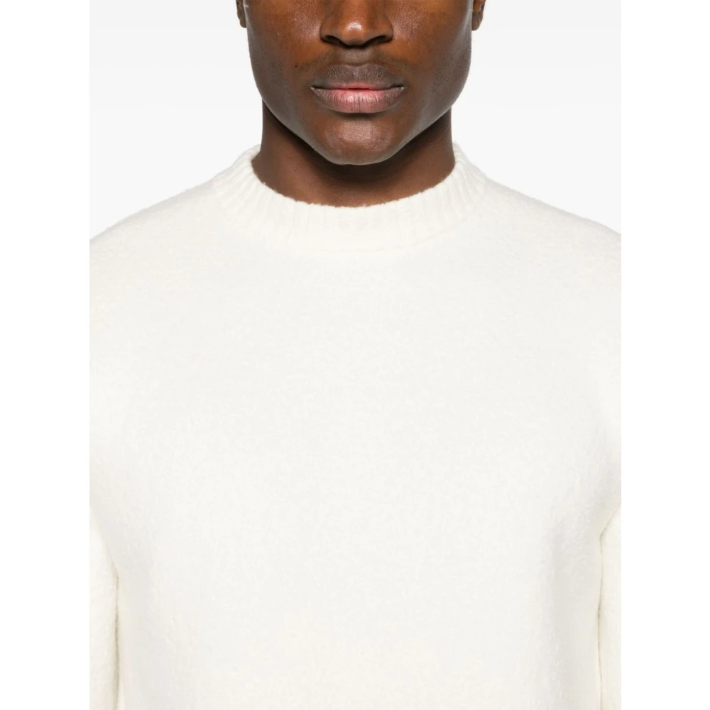 Jil Sander Merino Boiled Wool Crew-Neck Sweater White Heren