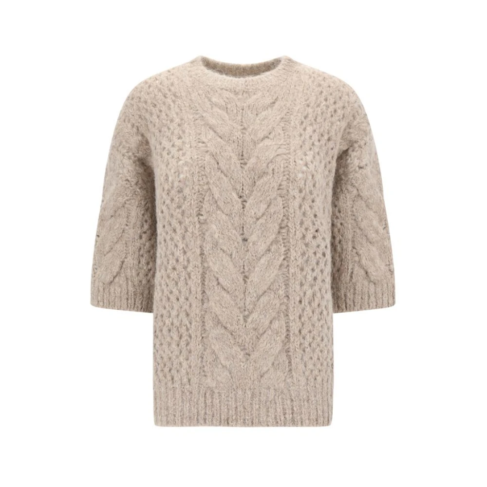 BRUNELLO CUCINELLI Geperforeerde Alpaca Pullover Oversized Fit Beige Dames