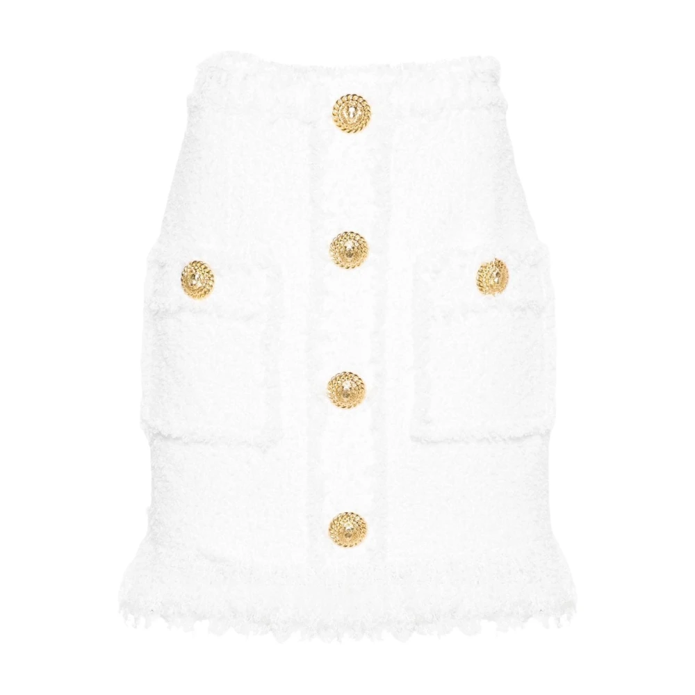Balmain High-Waisted Tweed Rok met Franjeszoom White Dames