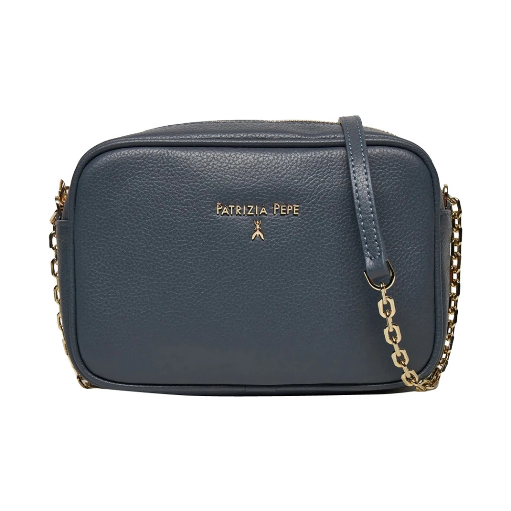 PATRIZIA PEPE Grijze leren crossbody tas met kettingriem Blue Dames