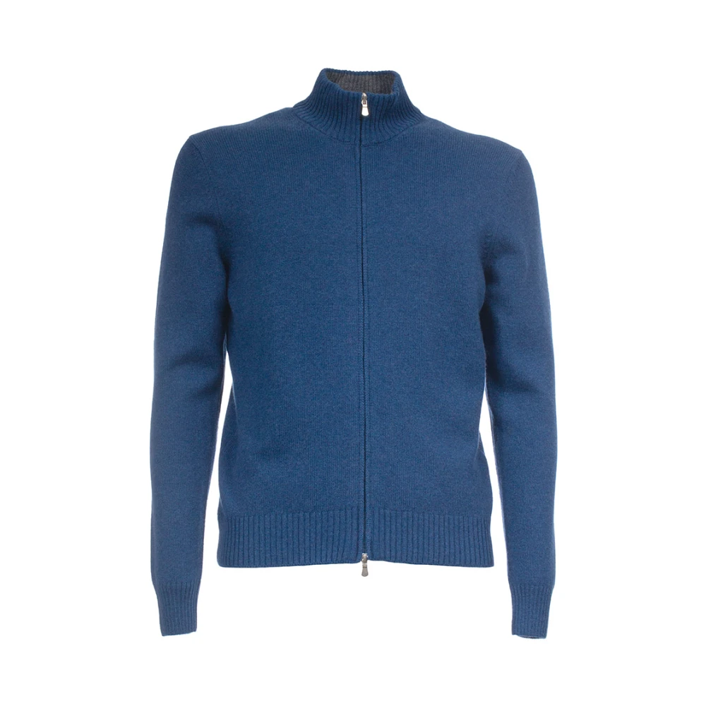 Gran Sasso Kashmir Zip Cardigan Slim Fit Blue, Herr