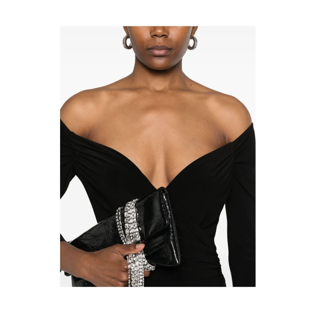 Norma Kamali Zwarte Gedrapeerde Off-Shoulder Jurk Black Dames