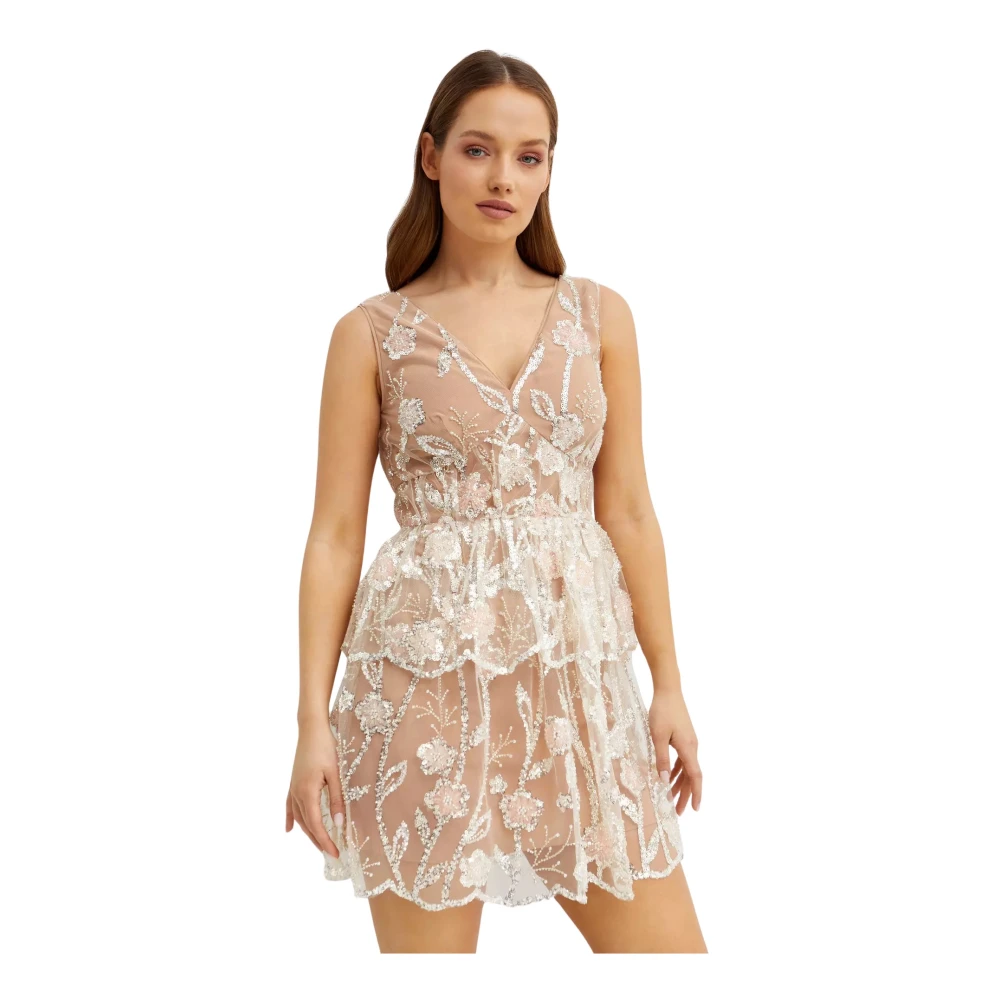 Self Portrait Paillet Bloemen Mini Jurk Brown Dames