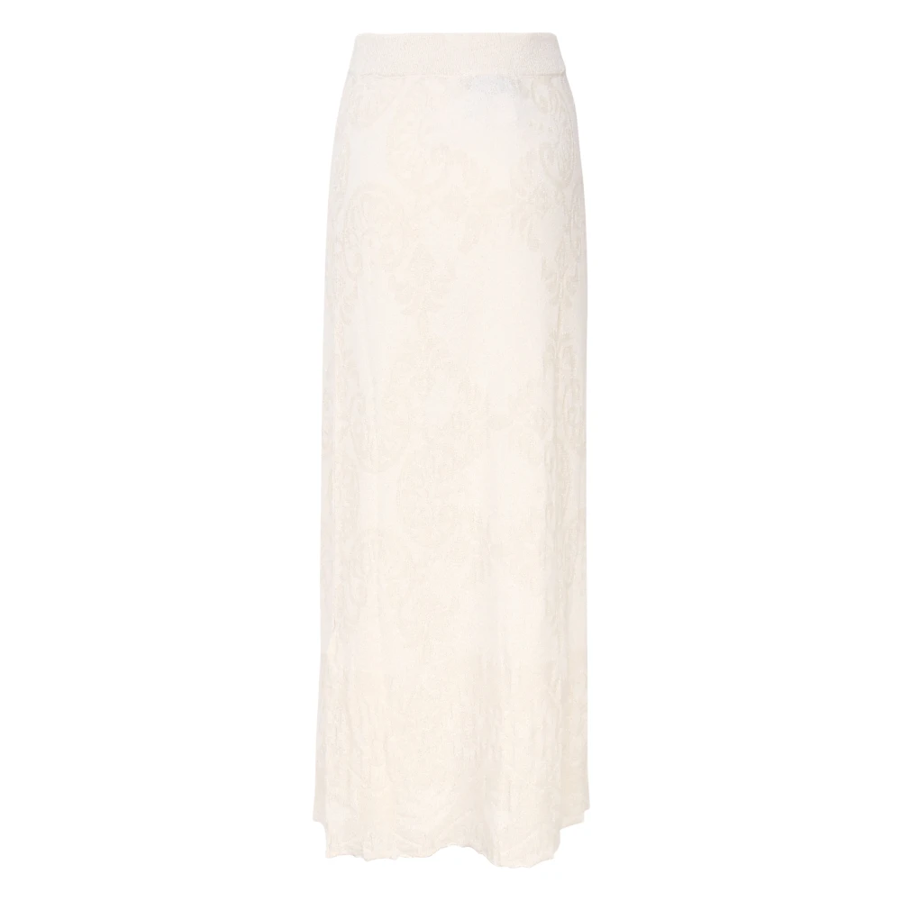 Akep Lange Geruite Rok Elastische Taille Italië Beige Dames