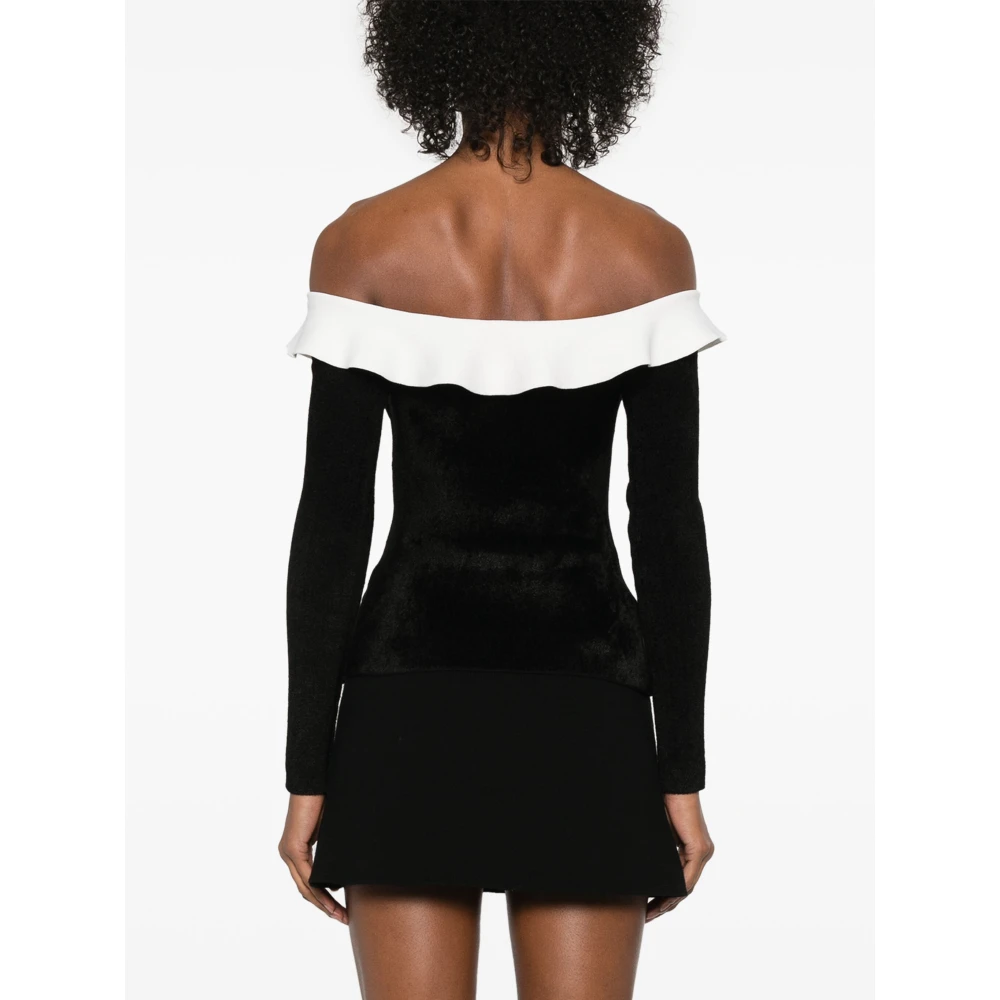 Self Portrait Zwarte top met lage hals en zakken Black Dames