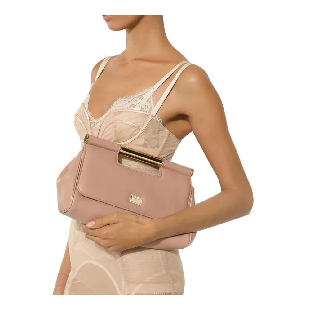 Dolce & Gabbana Sicily Leren Clutch Beige Dames