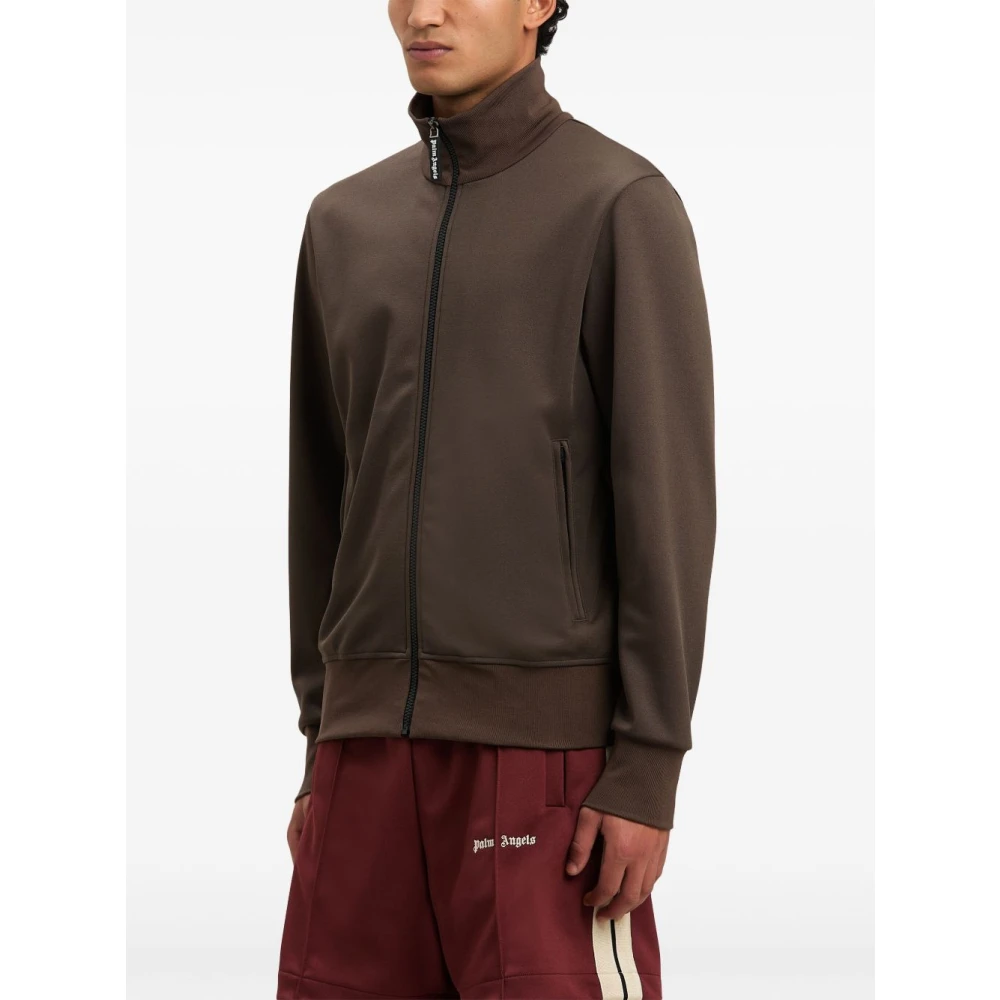 Palm Angels Bruine Logo Print Rits Jas Brown Heren