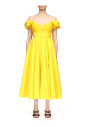 robe-jaune-sans-bretelles-a-manches-bouffantes