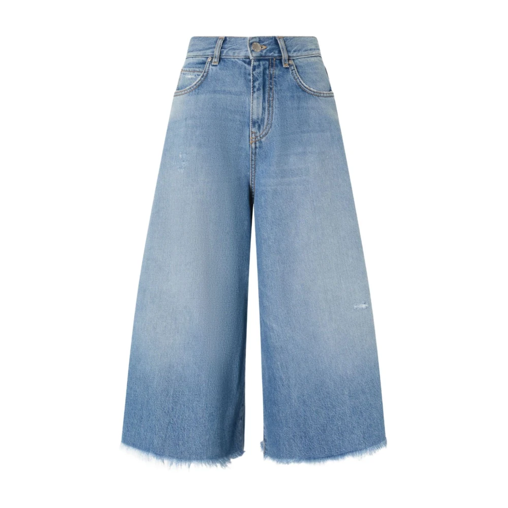 pinko Denim High-Waisted Flared Shorts met Franjekant Blue Dames