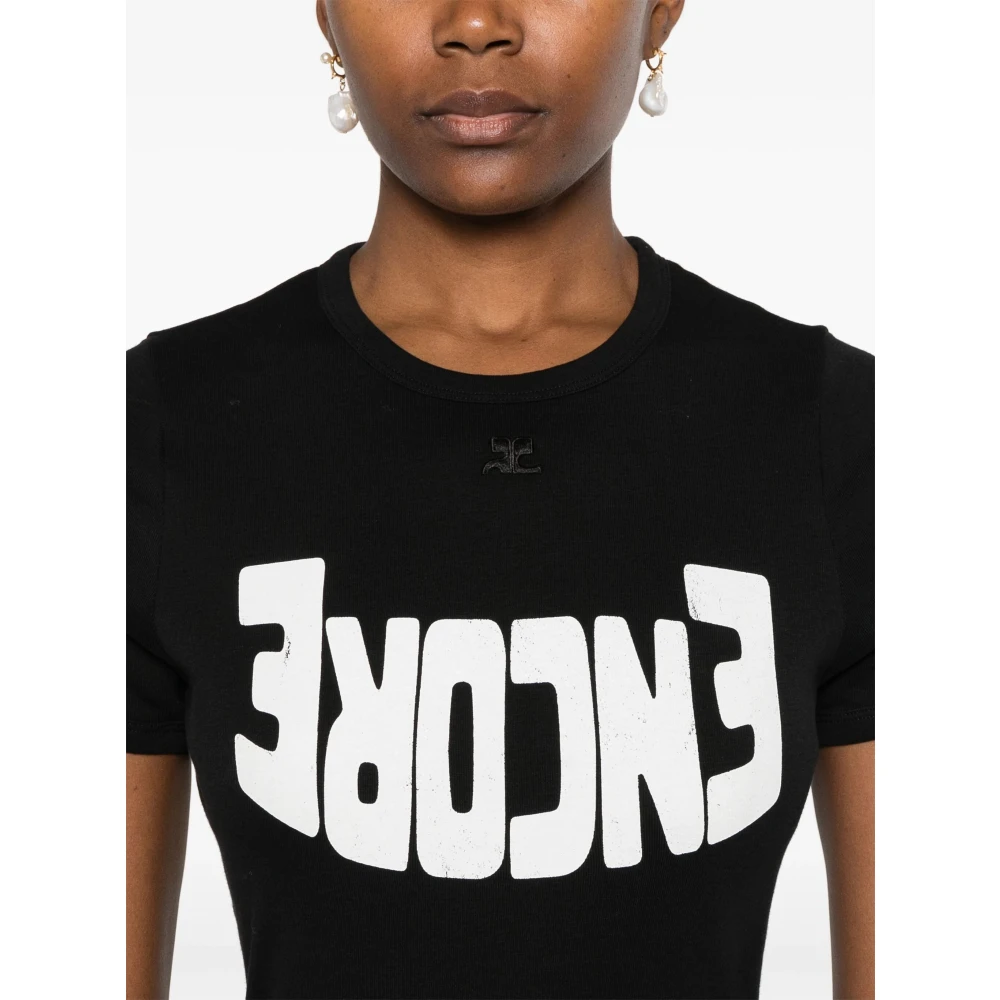 Courrèges Logo-Print Grafisch T-shirt Zwart Multicolor Black Dames