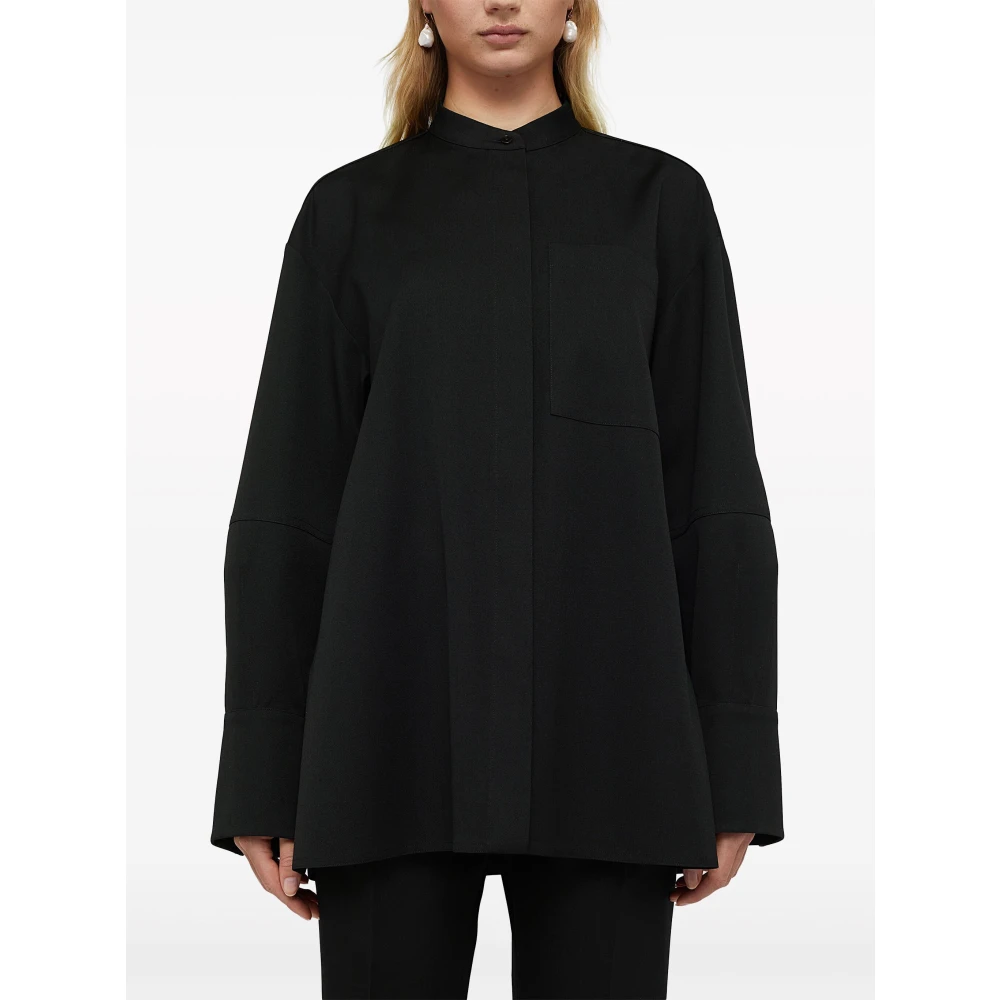 Jil Sander Zwarte Wollen Oversized Shirt Black Dames