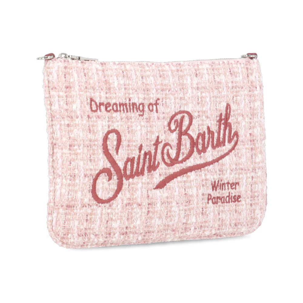 Saint Barth Roze Tweed Clutch Tas met Geborduurd Logo Pink Dames