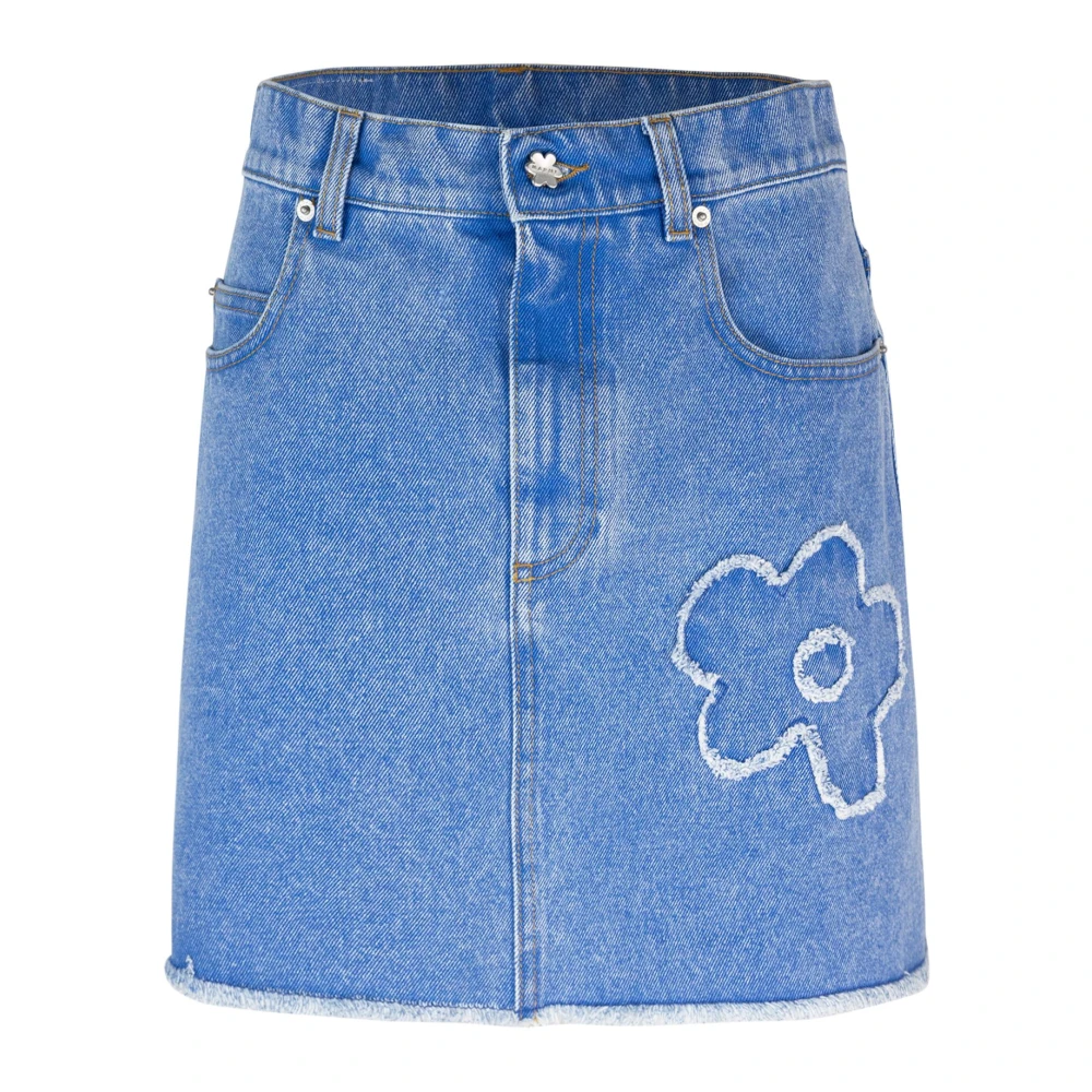 Marni Women's Blue Denim Mini Skirt With Embroidered Patches