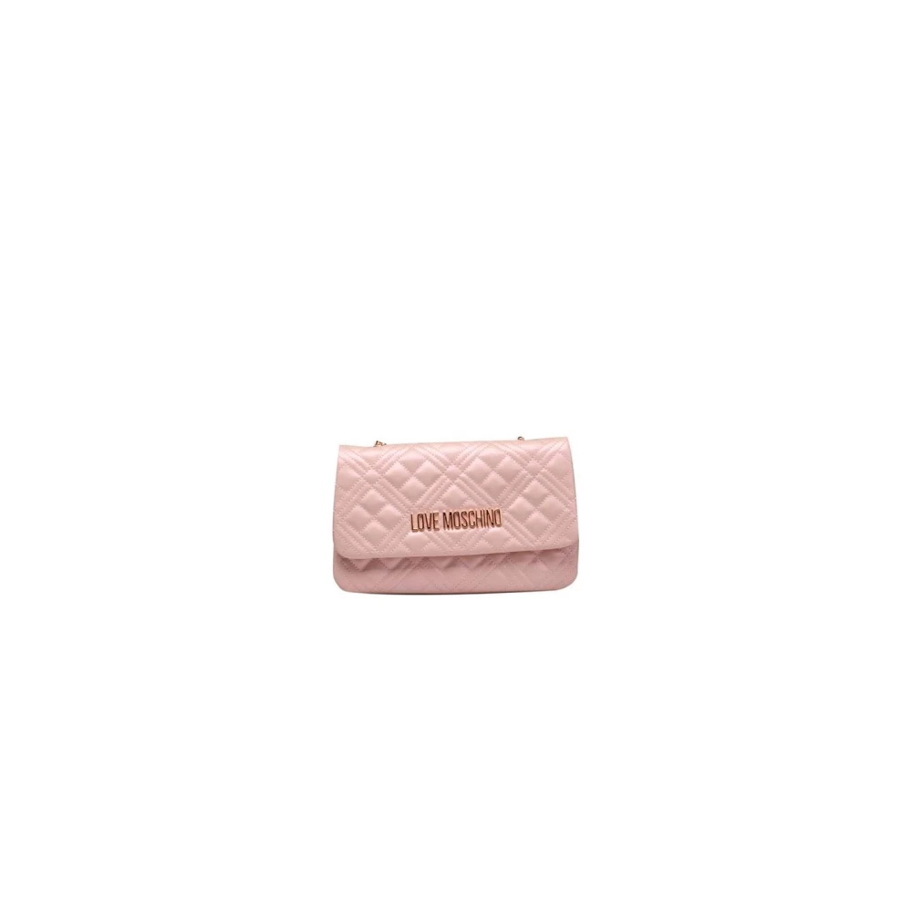 Love Moschino Quiltad Multifärgad Crossbody-väska med Gyllene Detaljer Pink, Dam