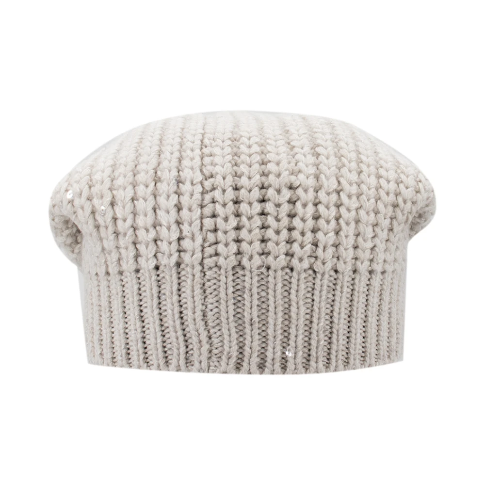 BRUNELLO CUCINELLI Kasjmier Zijde Beanie met Pailletten Gray Dames