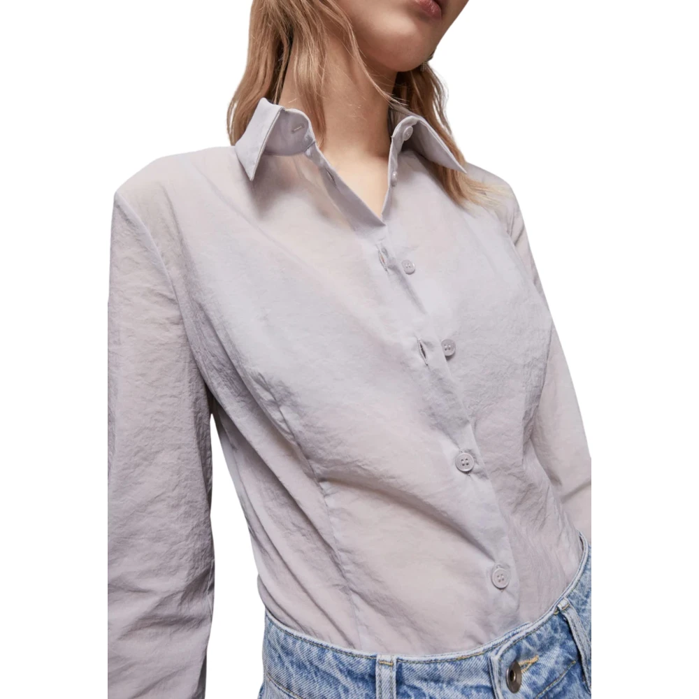 PATRIZIA PEPE Grijze Organza Blouse met Fly-knopen Gray Dames