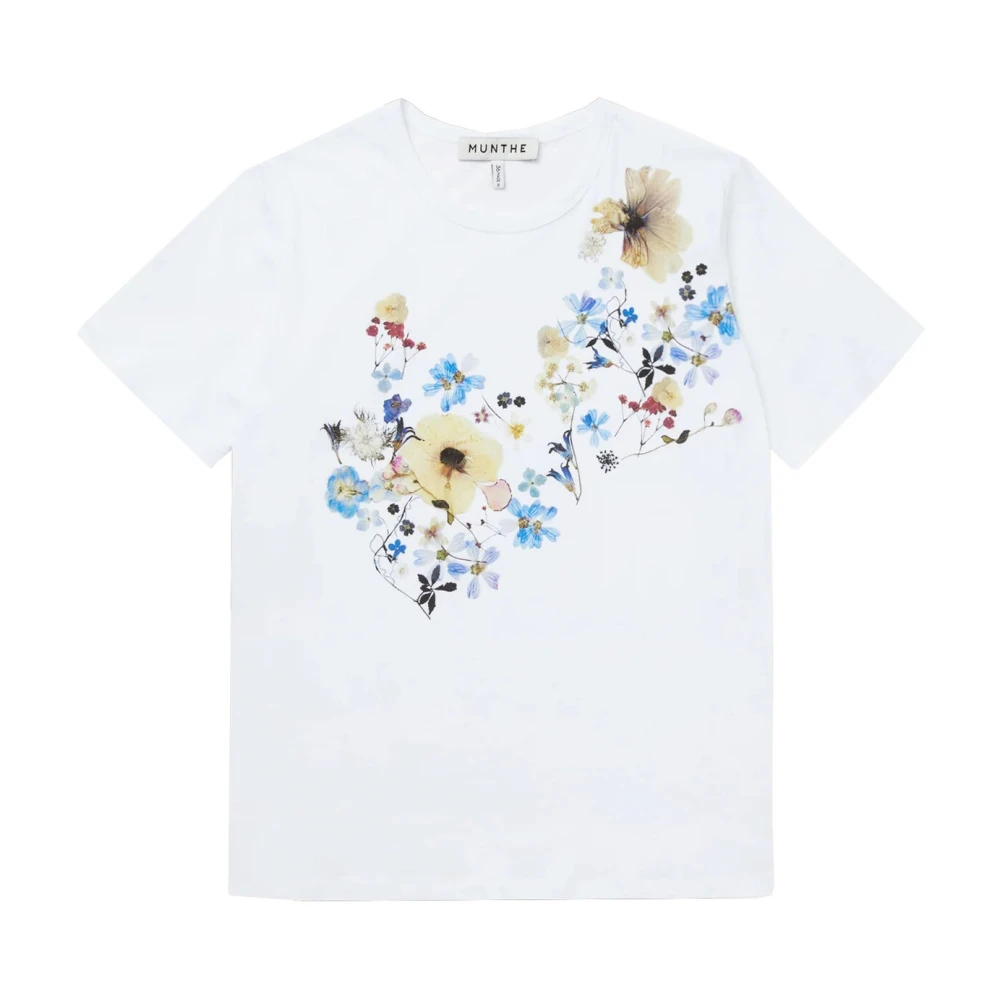 Munthe Bloemenprint Wit T-shirt White Dames