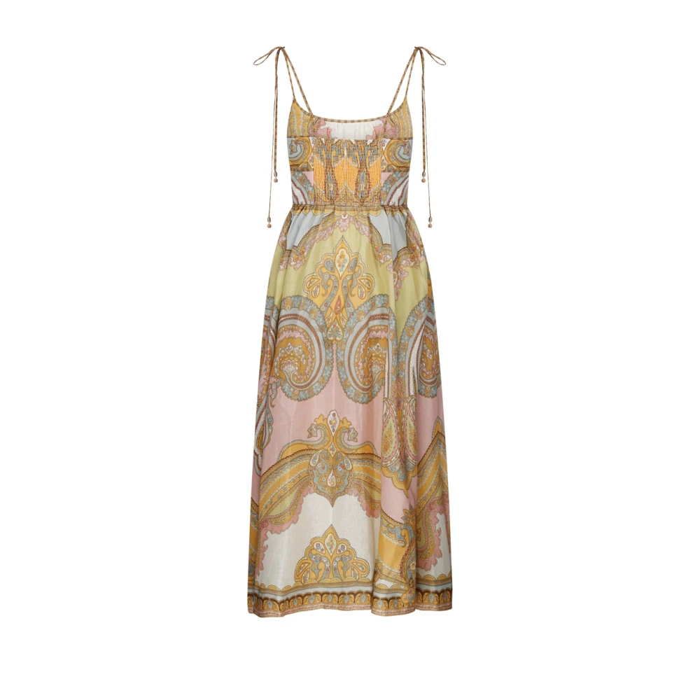 Zimmermann Gouden Paisley Midi Picknick Jurk Multicolor Dames
