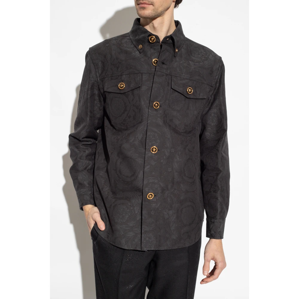 Versace Shirt met Barocco-patroon Gray Heren