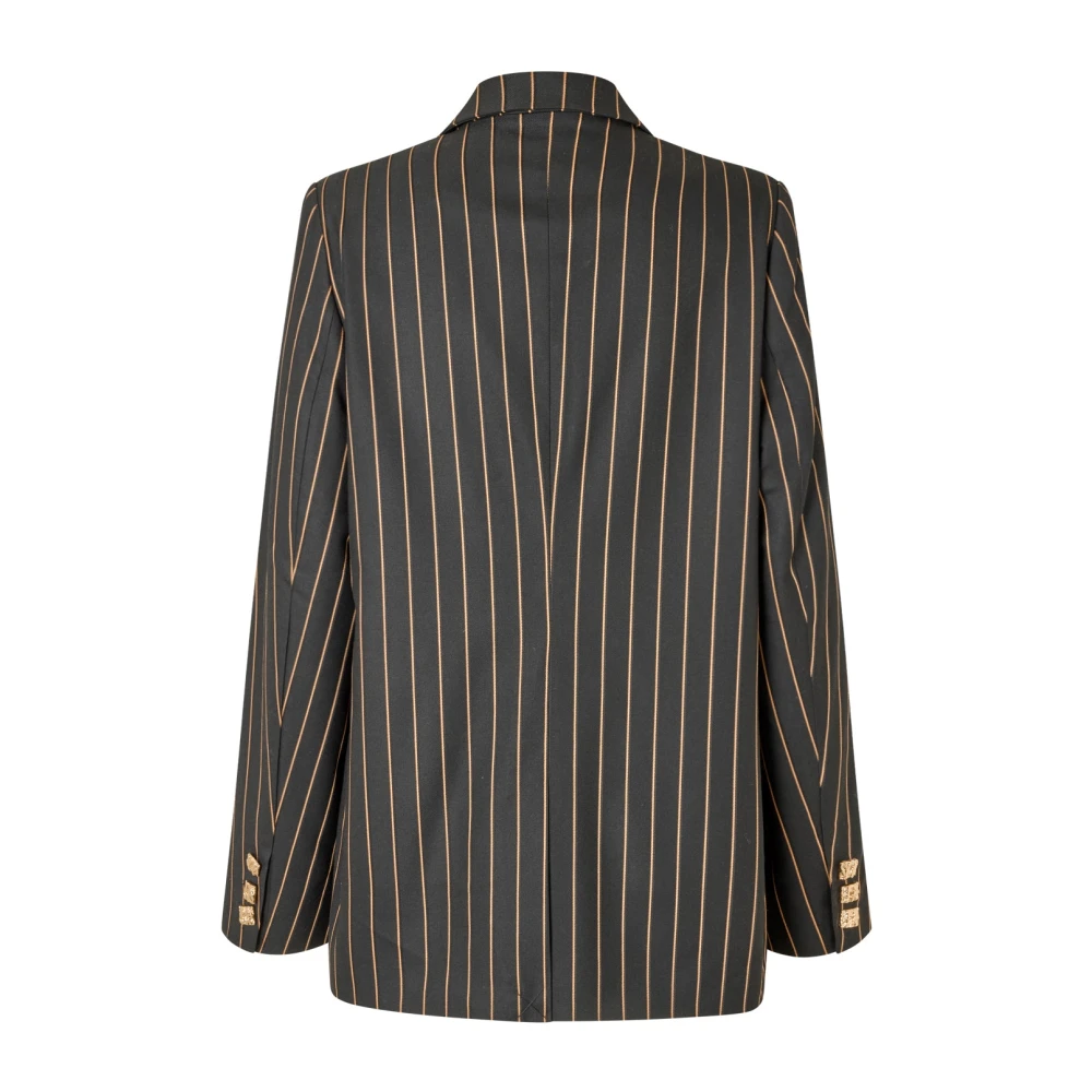 Cras Gestreepte Oversized Blazer met Gouden Knopen Brown Dames