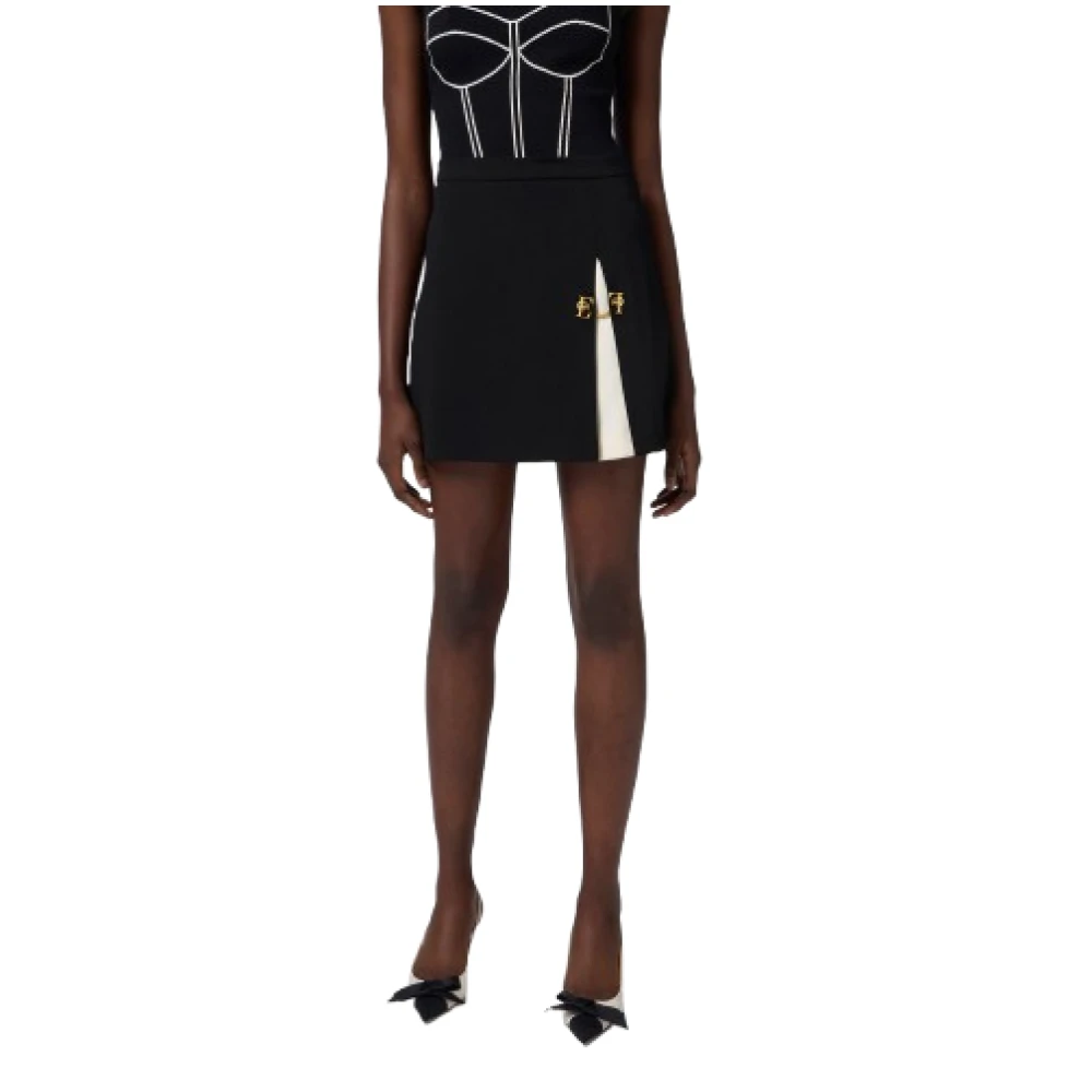 Elisabetta Franchi Contrast Plooi Korte Rok met Manchetknoop Black Dames