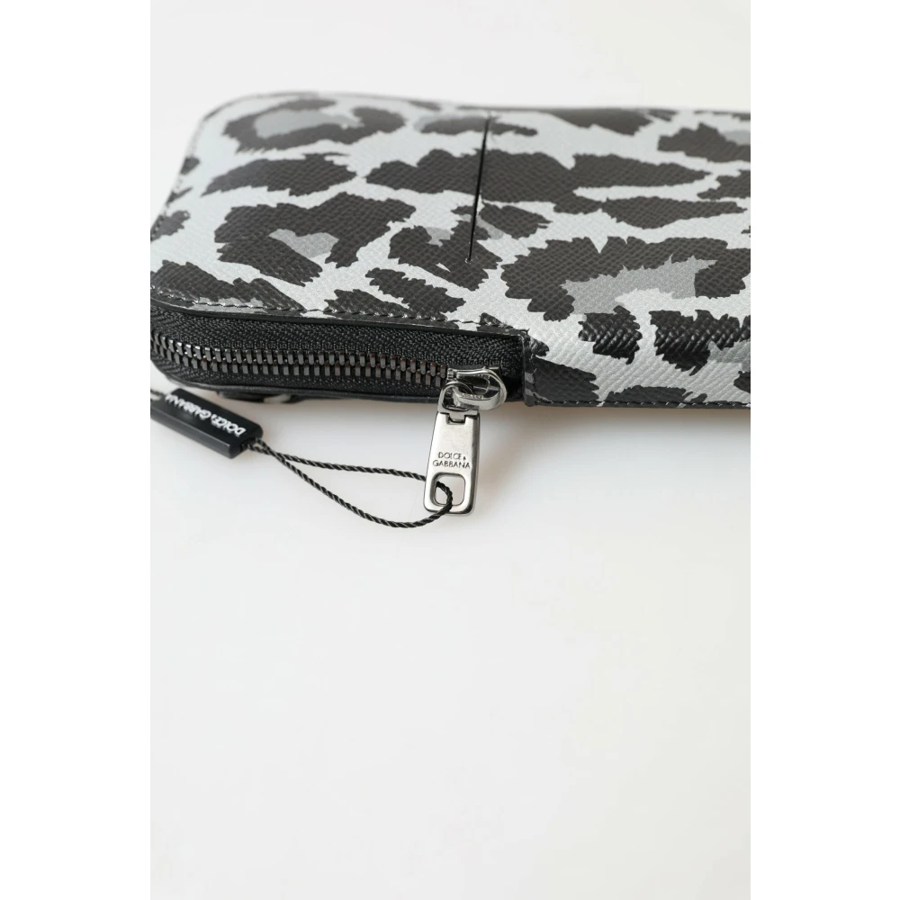 Dolce & Gabbana Grijze Luipaard Leren Crossbody Telefoontas Gray Heren