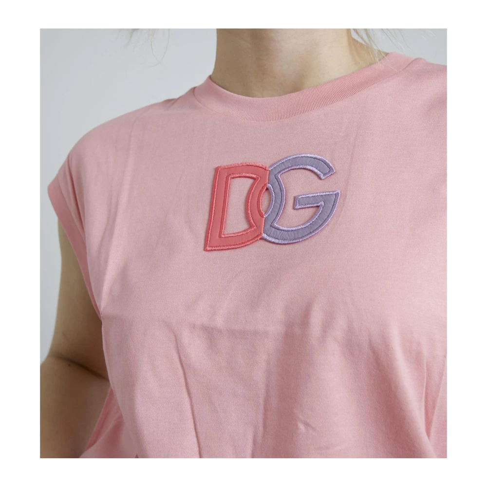 Dolce & Gabbana Roze Logo Crew Neck Tank Top Pink Dames