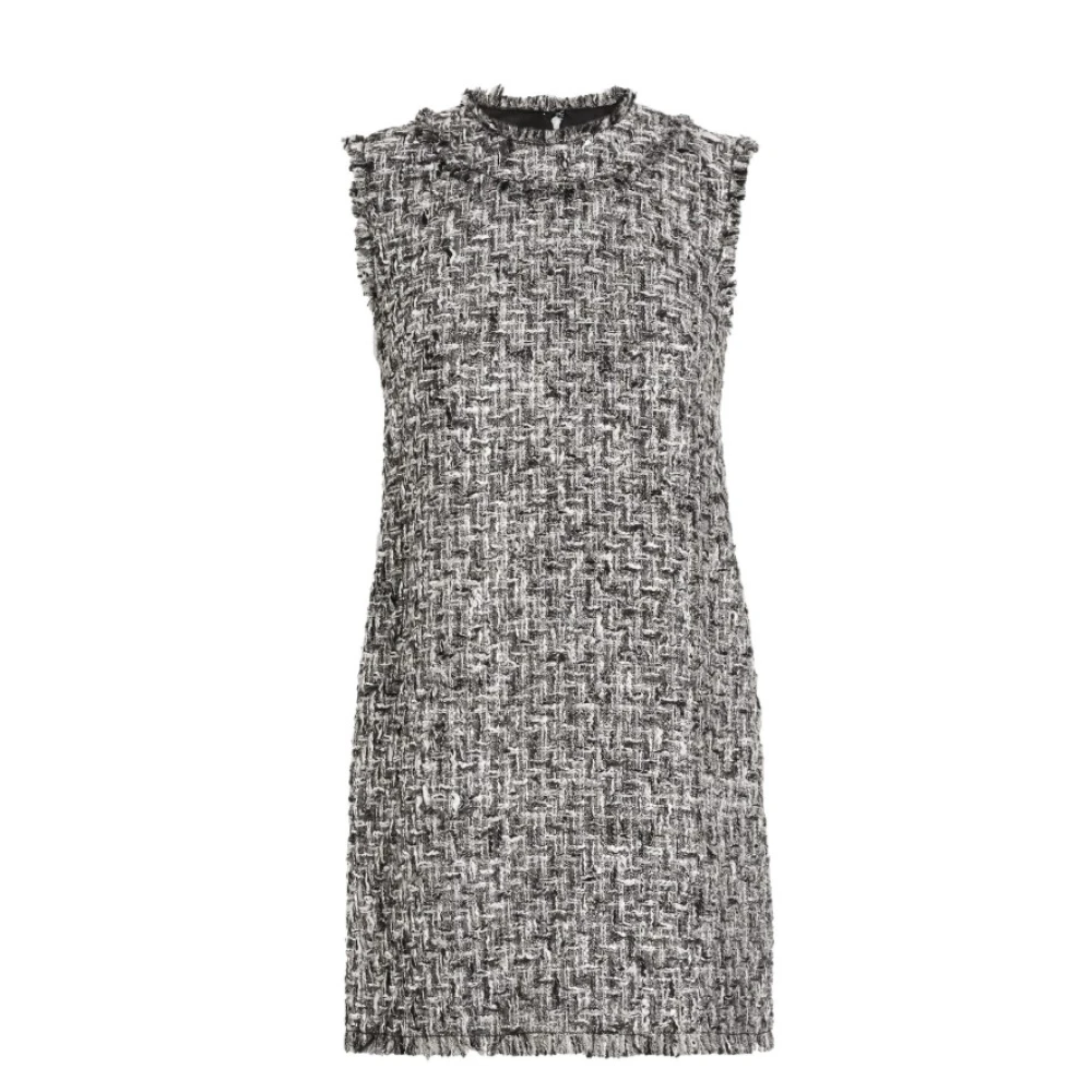 Dolce & Gabbana Women's Black Short Dresses, 2XL, Tweed Mini Dress Frayed Edge Sleeveless