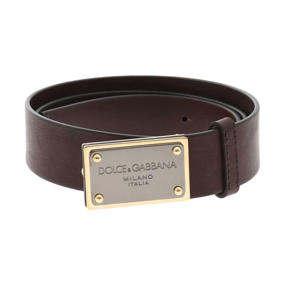 Dolce & Gabbana Logo Plaat Riem Brown Heren