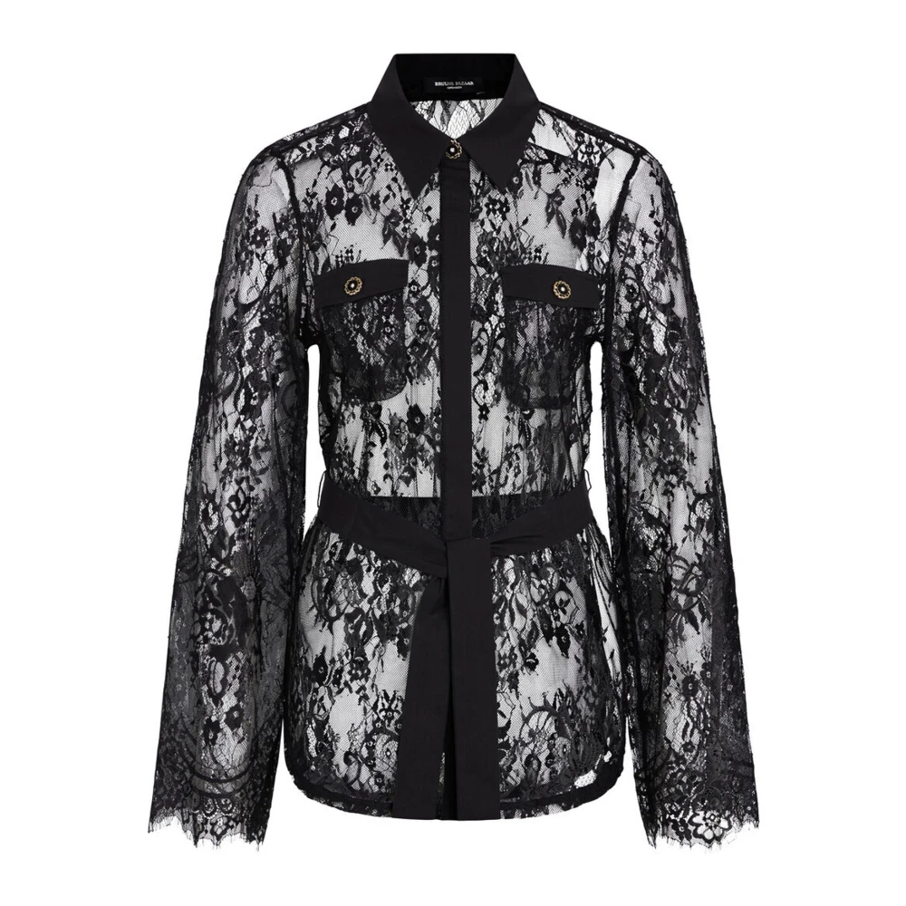 Bruuns Bazaar Kant Blouse met Zakken Black Dames
