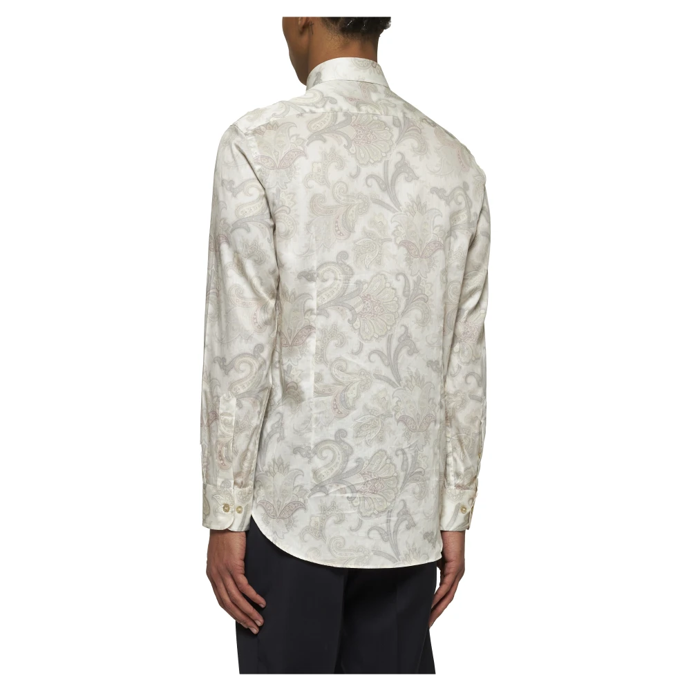 ETRO Bloemen Paisley Print Overhemd Ivoor Beige Heren