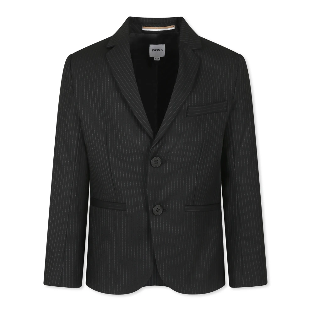 Hugo Boss Svart Randig Enkelknäppt Blazer Black, Pojke