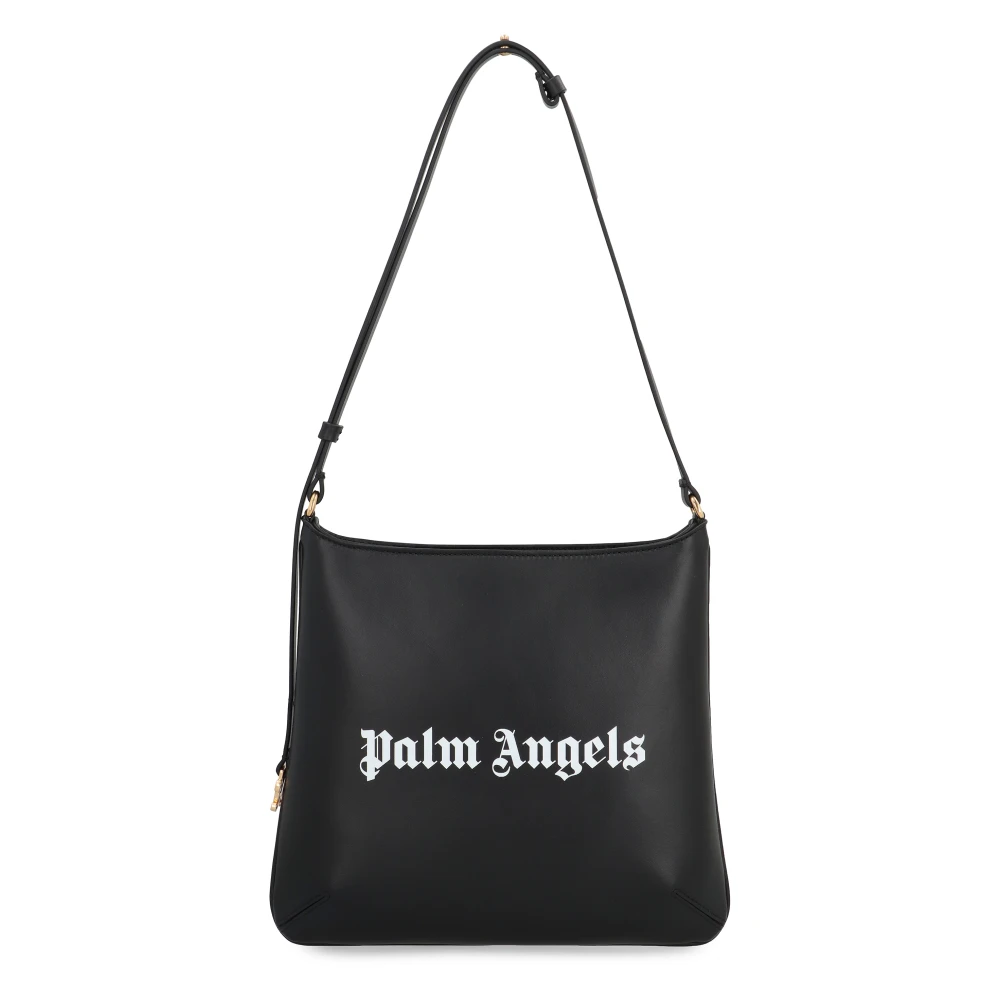 Palm Angels Grote leren schoudertas met rits Black Dames