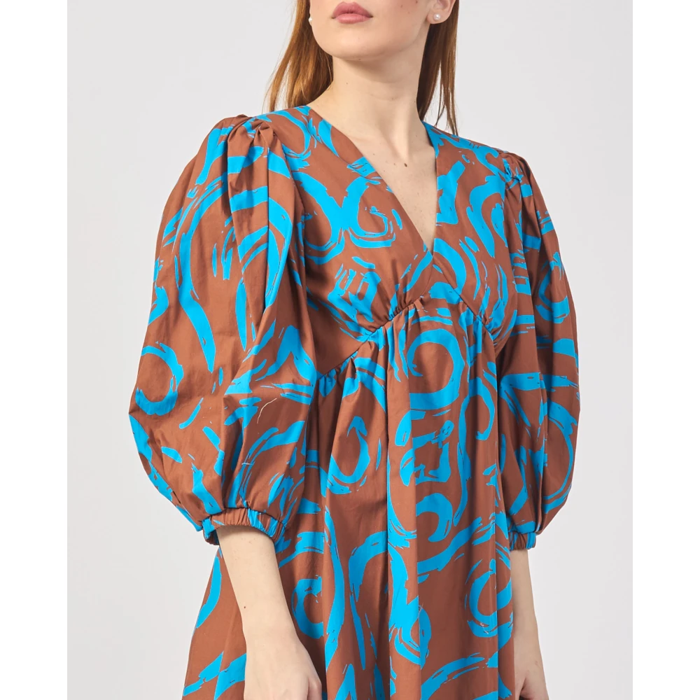 Silvian Heach Tribal Print V-Hals Jurk met Wijd Uitlopende Rok Multicolor Dames