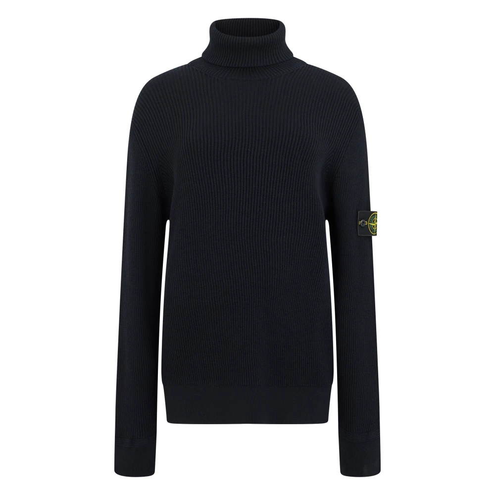 Stone Island Men's Blue Ribbed Wool Turtleneck Sweater - Image 3
