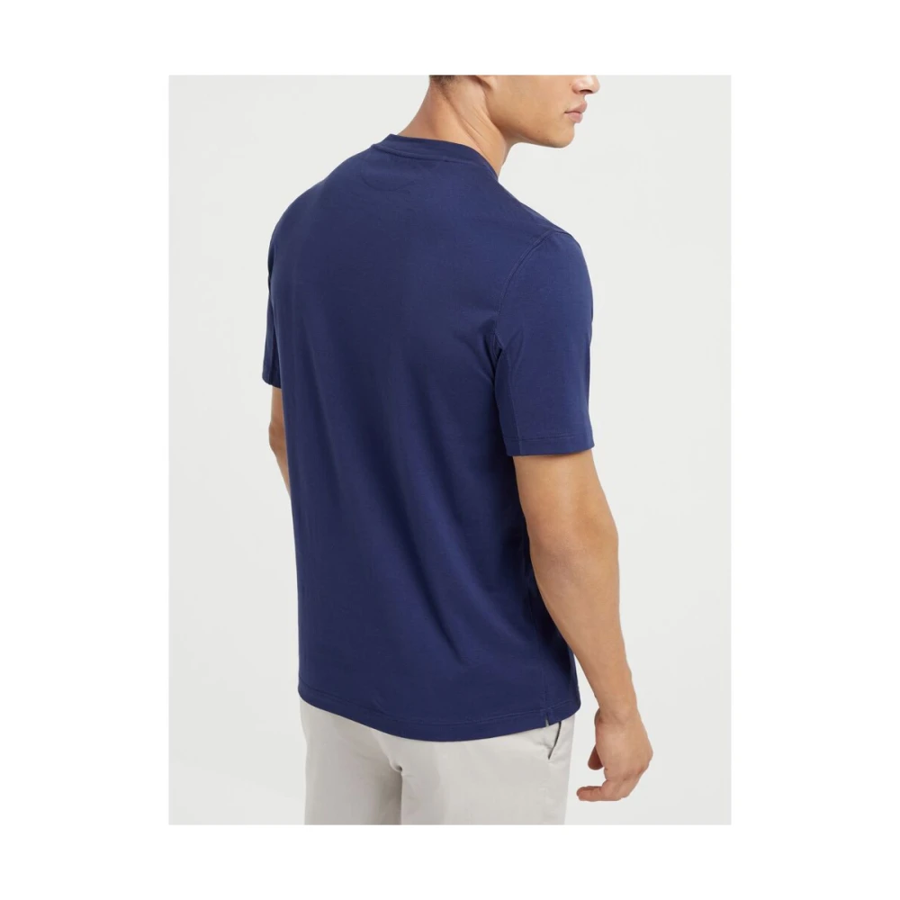 BRUNELLO CUCINELLI Navy Blue Grafische Print T-shirt Blue Heren