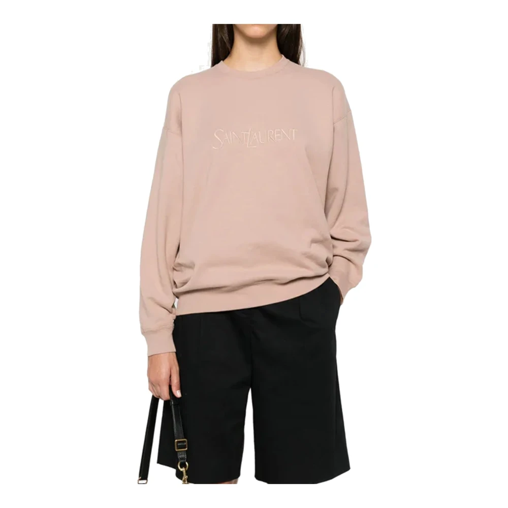 Saint Laurent Logo Katoenen Sweatshirt Vrouwen Pink Dames