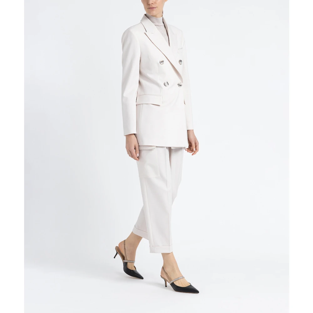 PESERICO Dubbelrijige blazer in technische wollen keper Beige Dames