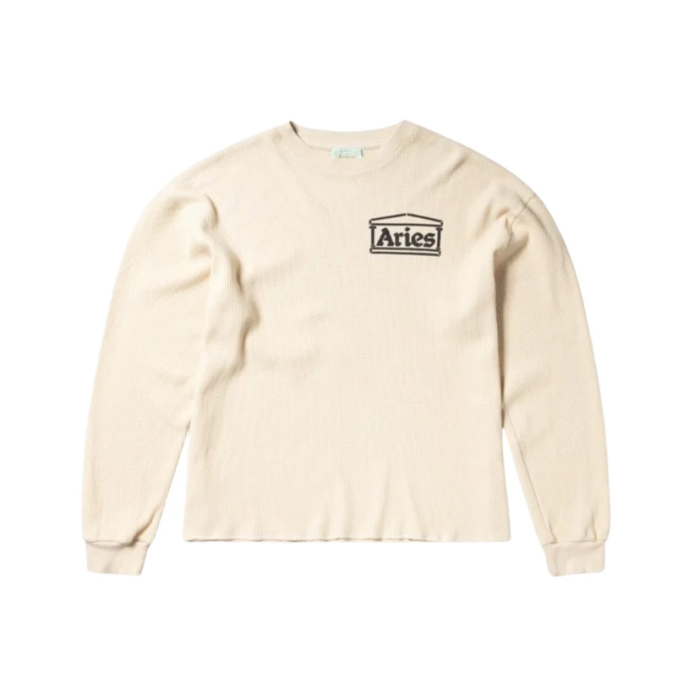 Aries Wafel Longsleeve Tee in Ecru Beige Heren