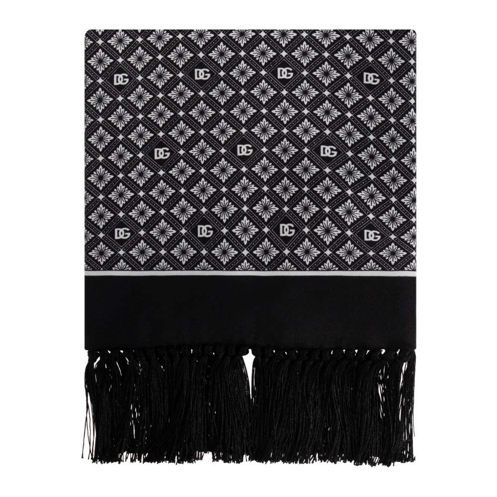 Dolce & Gabbana Zijden sjaal met franjes Black Heren