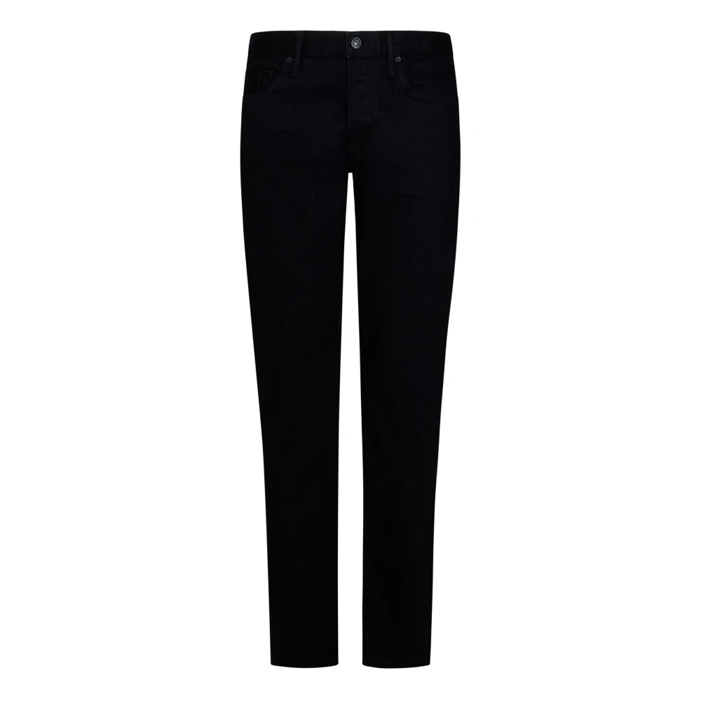 Slim Fit Svarte Jeans med Dekket Frontlukking