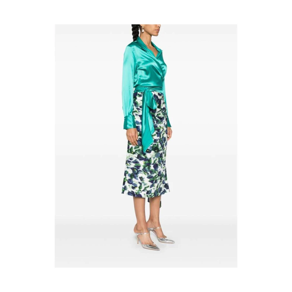 Mazzarelli Blauwe Zijden Wrap Overhemd met Stropdas Blue Dames